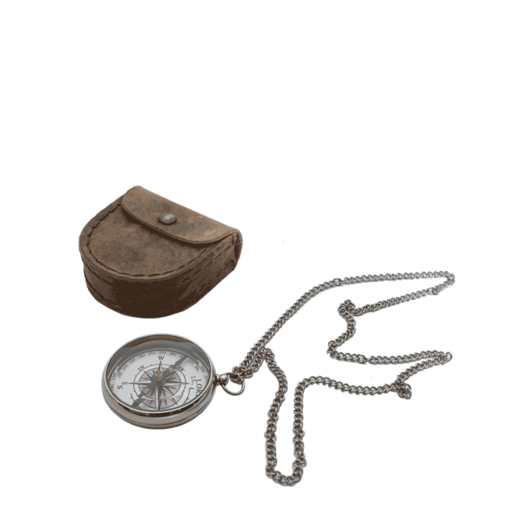 Decorative Compass Nickel In Leather Case - Destination Interiors