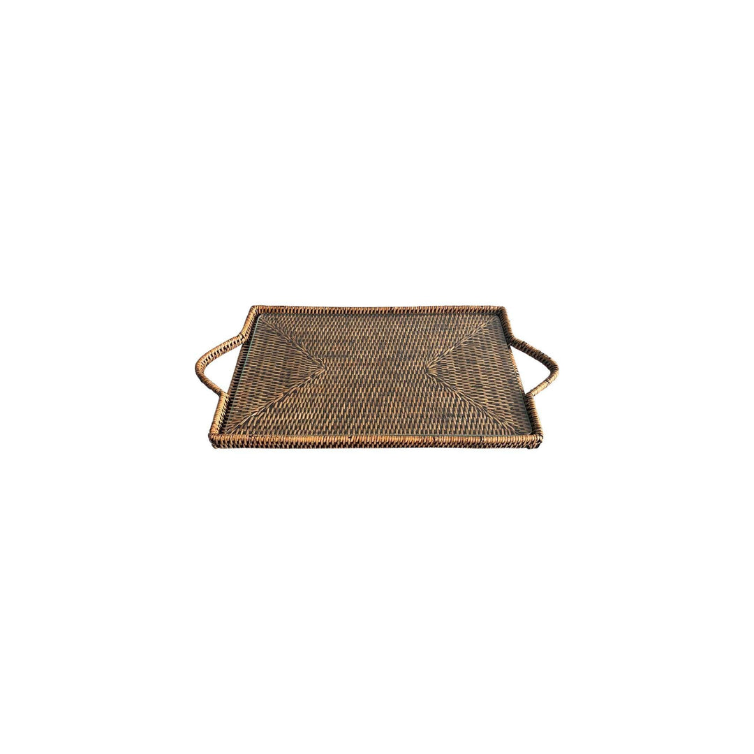 Rattan Cheese Tray with Glass Insert - Destination Interiors