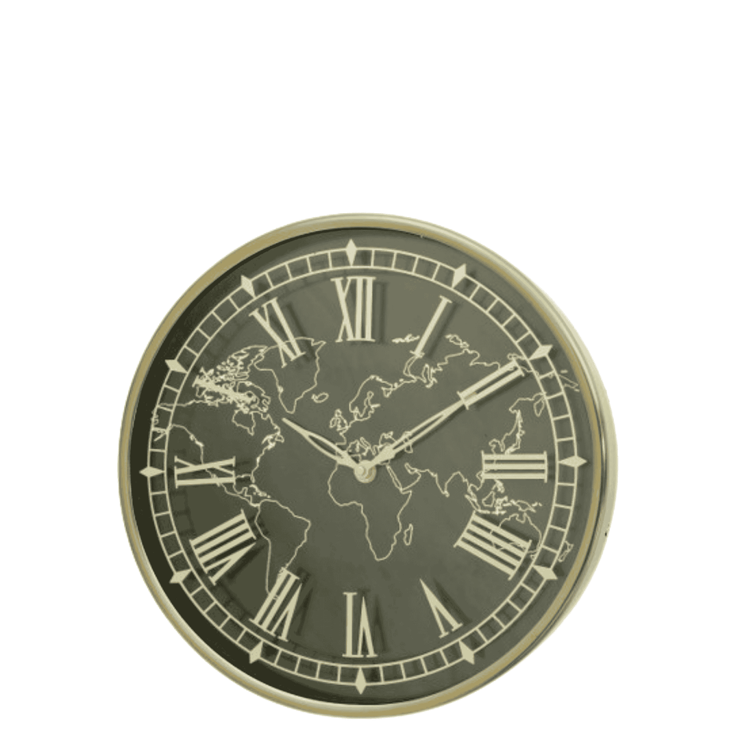 World Wall Map Clock Black & Gold - Destination Interiors