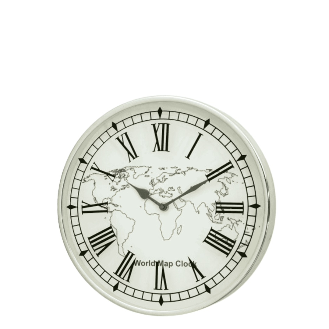 World Wall Map Clock Black & White - Destination Interiors