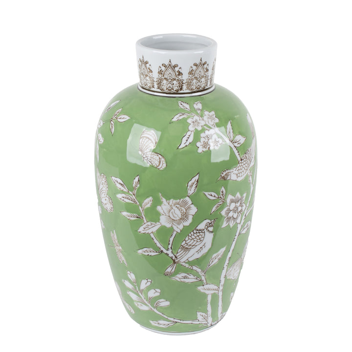 BIRD & BLOSSOM VASE GREEN LGE