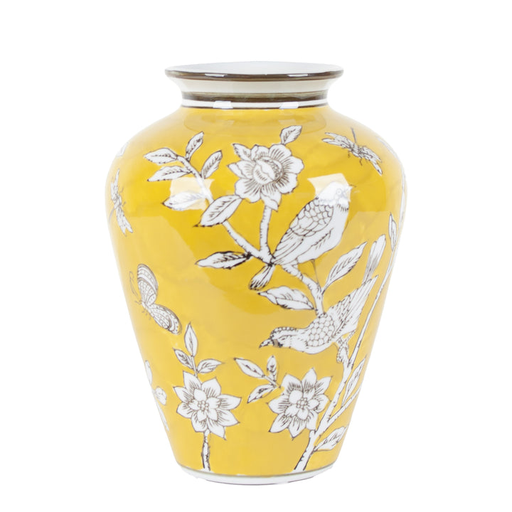 BIRD & BLOSSOM BELLIED VASE YELLOW LGE