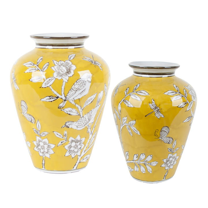 BIRD & BLOSSOM BELLIED VASE YELLOW LGE