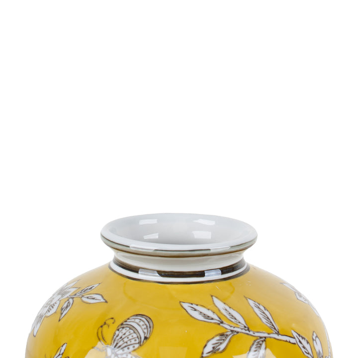 BIRD & BLOSSOM BELLIED VASE YELLOW SML