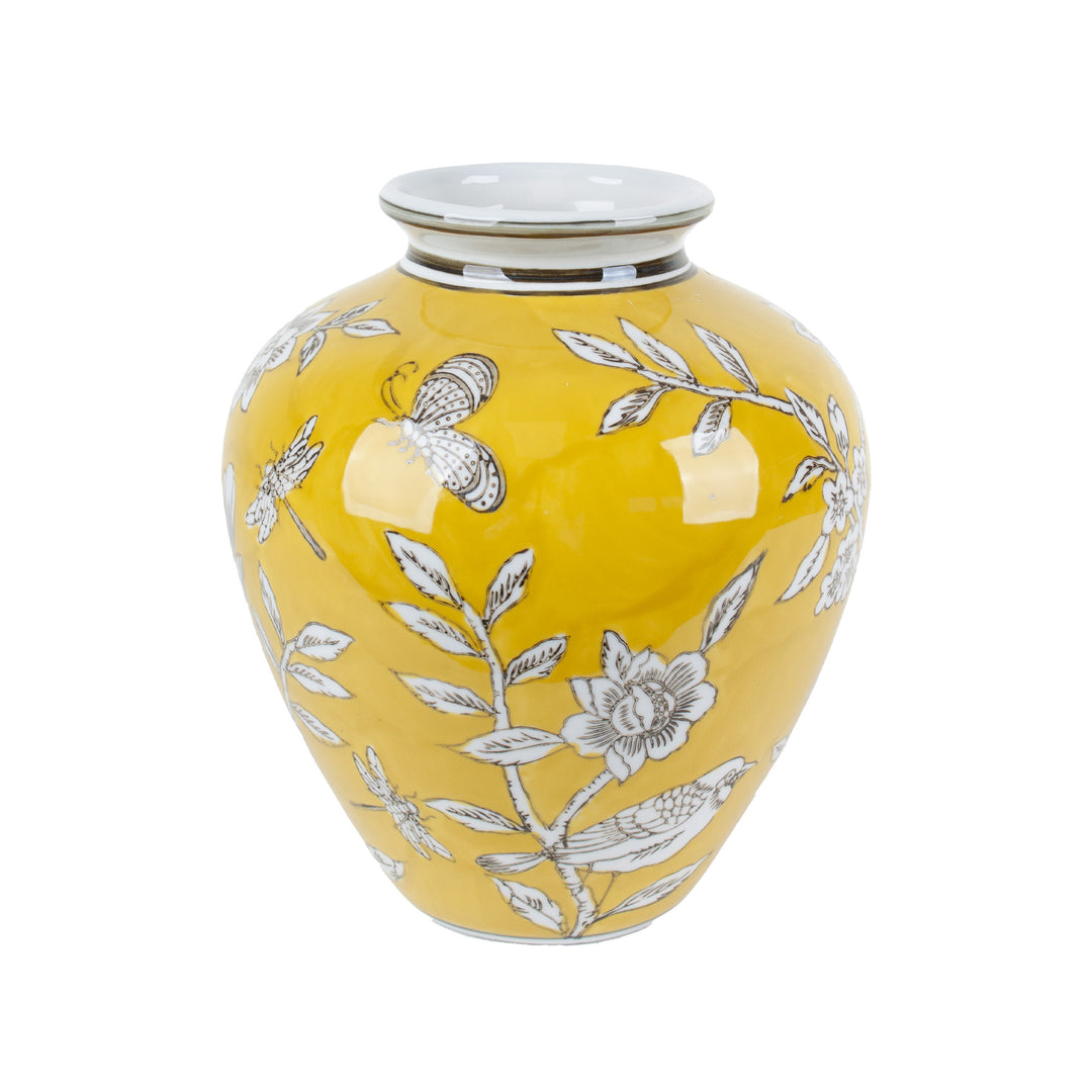 BIRD & BLOSSOM BELLIED VASE YELLOW SML