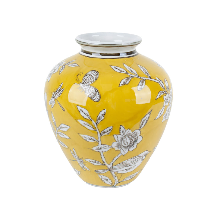 BIRD & BLOSSOM BELLIED VASE YELLOW SML