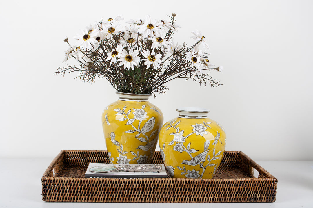 BIRD & BLOSSOM BELLIED VASE YELLOW LGE