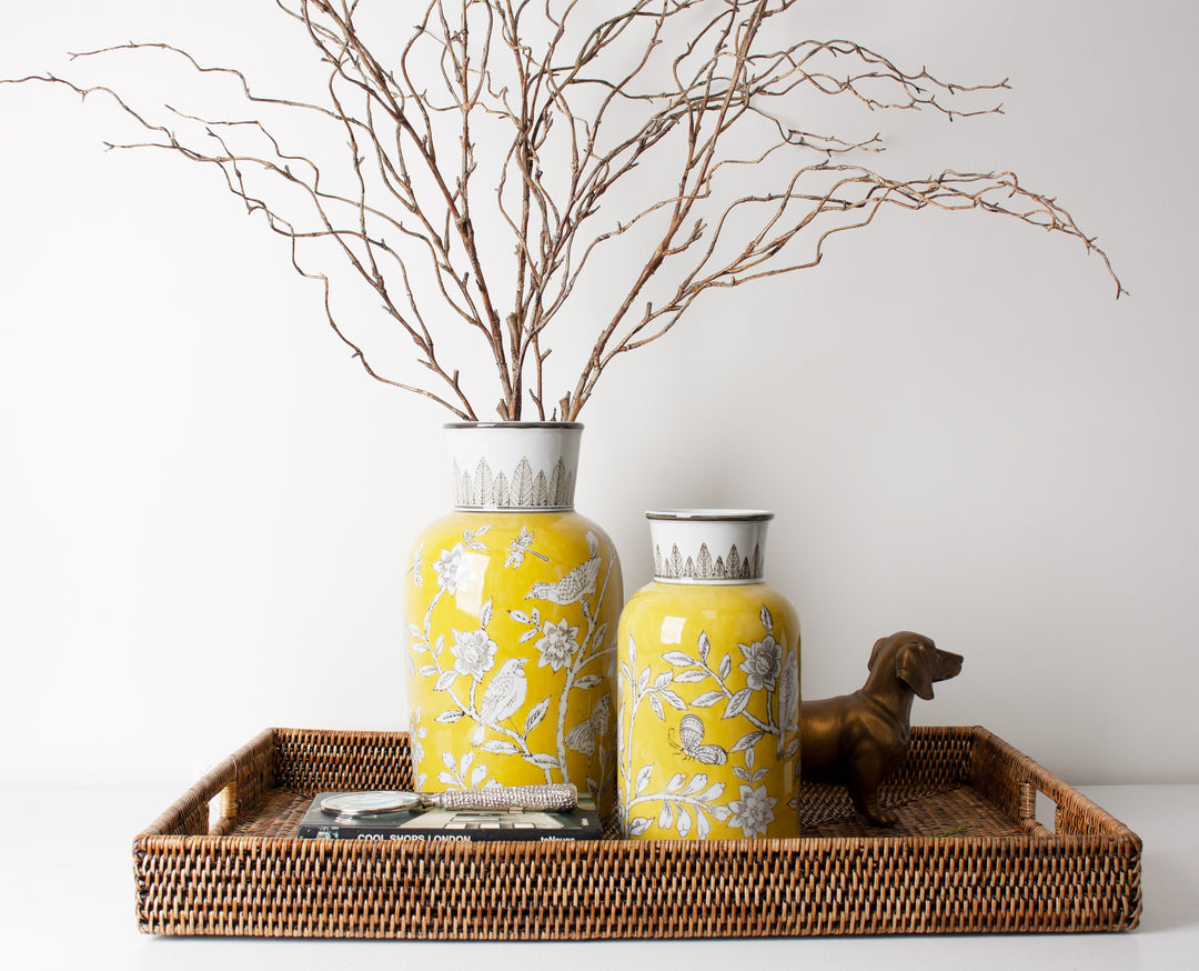 BIRD & BLOSSOM TALL VASE YELLOW LGE
