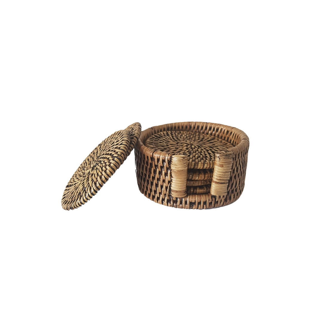 Rattan Round Coaster Brown Set/6