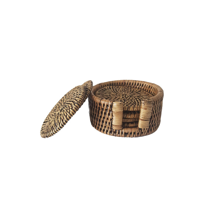 Rattan Round Coaster Brown Set/6