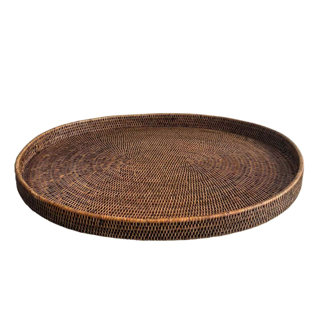 Rattan Oval Closed Tray Brown LGE