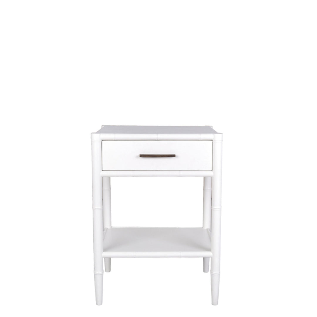 Bamboo Detail 1 Drawer Bedside Table White - Destination Interiors