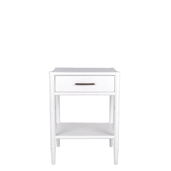 Bamboo Detail 1 Drawer Bedside Table White - Destination Interiors