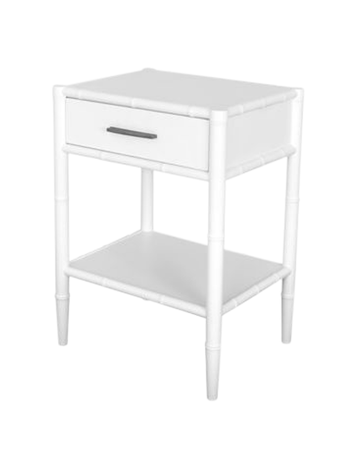 Bamboo Detail 1 Drawer Bedside Table White - Destination Interiors