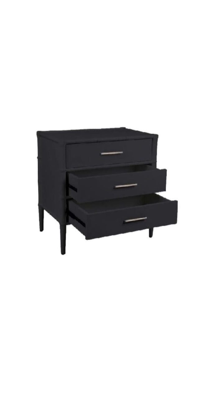 Bamboo Detail 3 Drawer Bedside Table Black - Destination Interiors