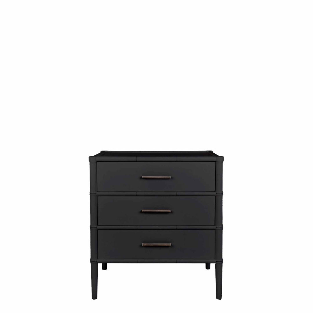 Bamboo Detail 3 Drawer Bedside Table Black - Destination Interiors