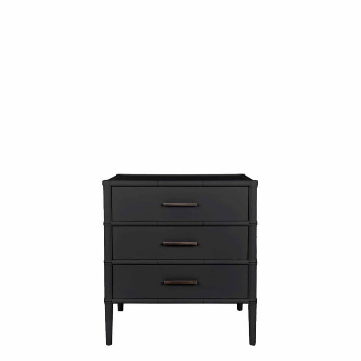 Bamboo Detail 3 Drawer Bedside Table Black - Destination Interiors