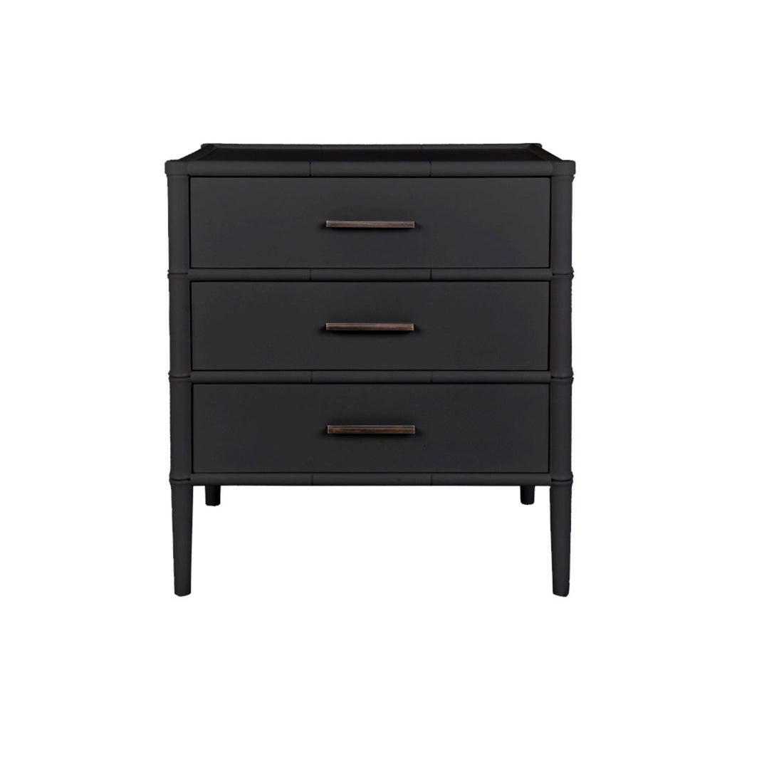 Bamboo Detail 3 Drawer Bedside Table Black - Destination Interiors