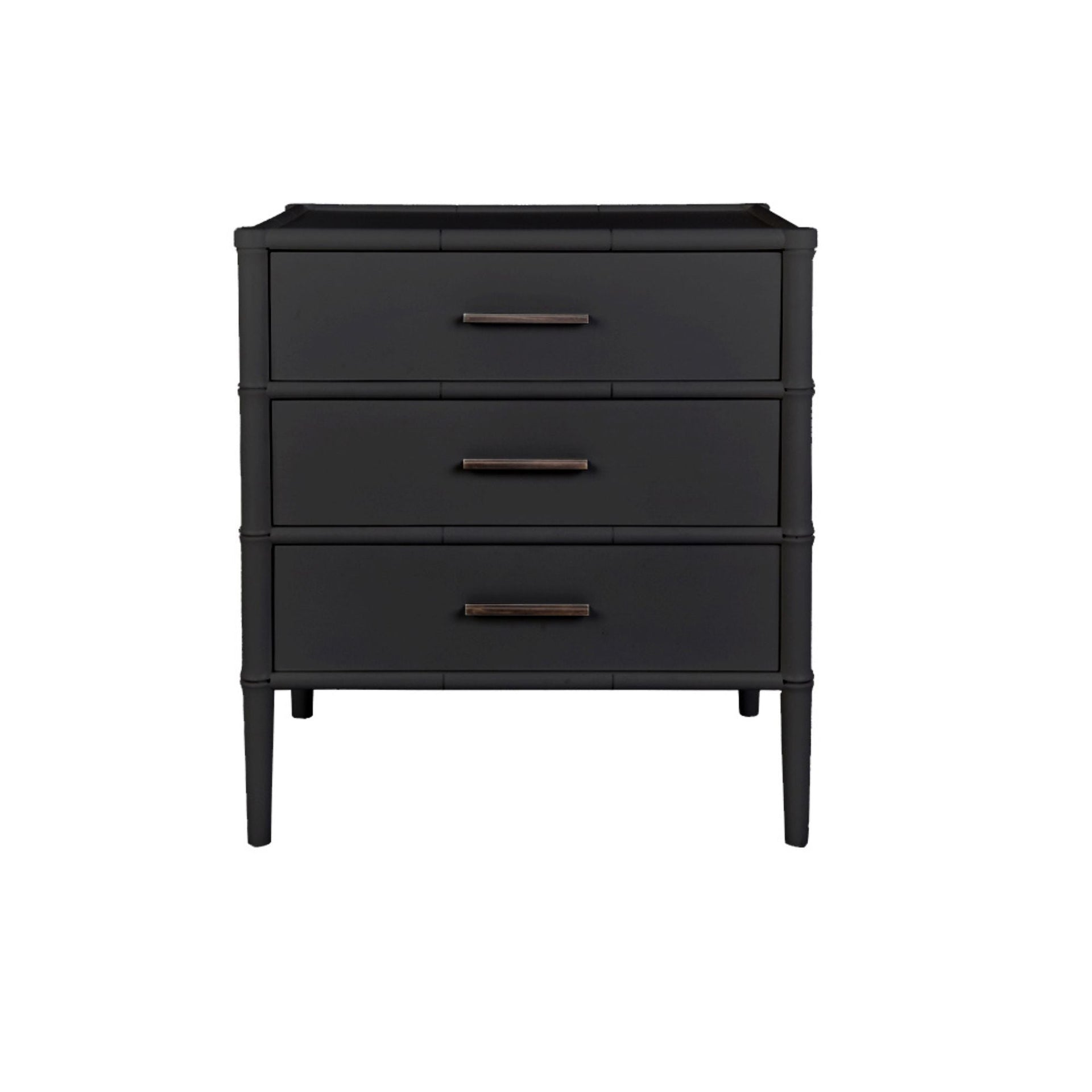 Bamboo Detail 3 Drawer Bedside Table Black