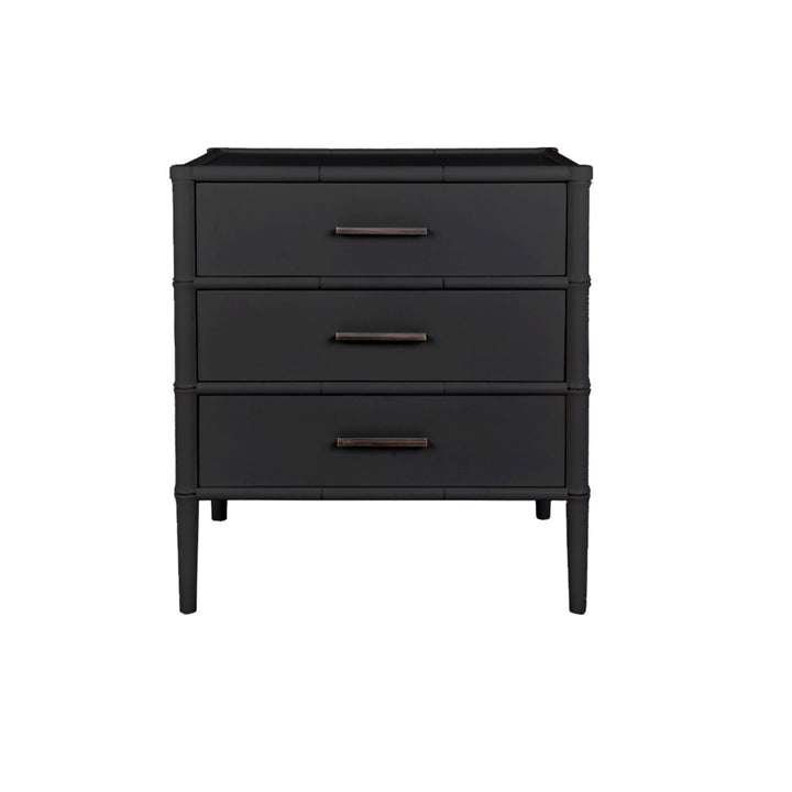 Bamboo Detail 3 Drawer Bedside Table Black - Destination Interiors