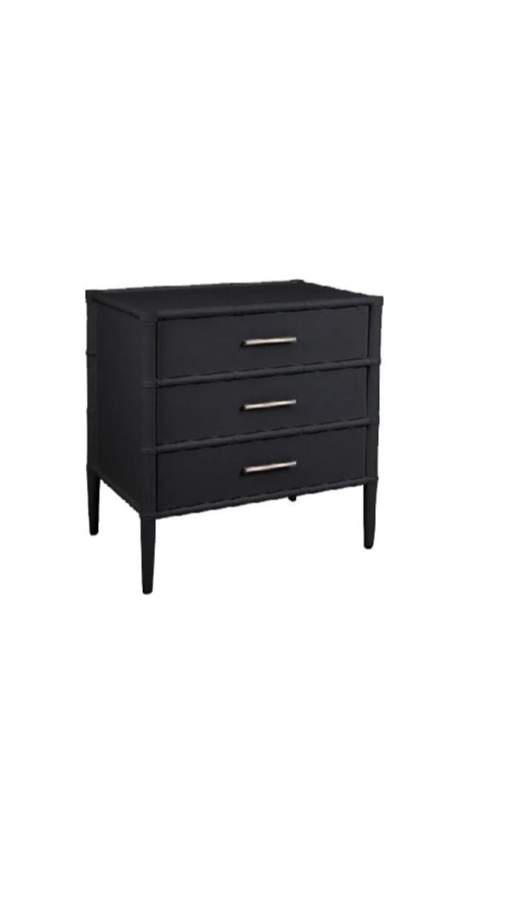 Bamboo Detail 3 Drawer Bedside Table Black - Destination Interiors
