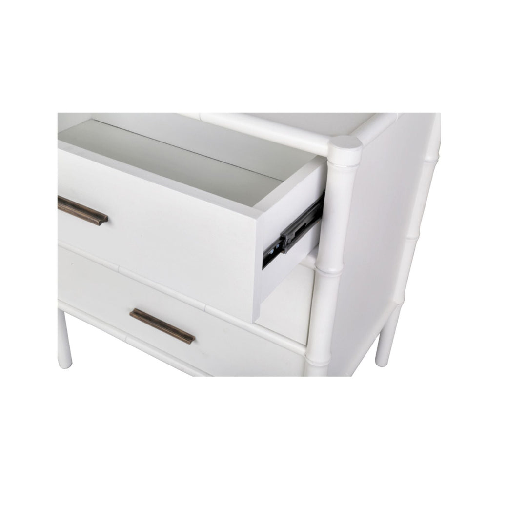 Bamboo Detail 3 Drawer Bedside Table White - Destination Interiors