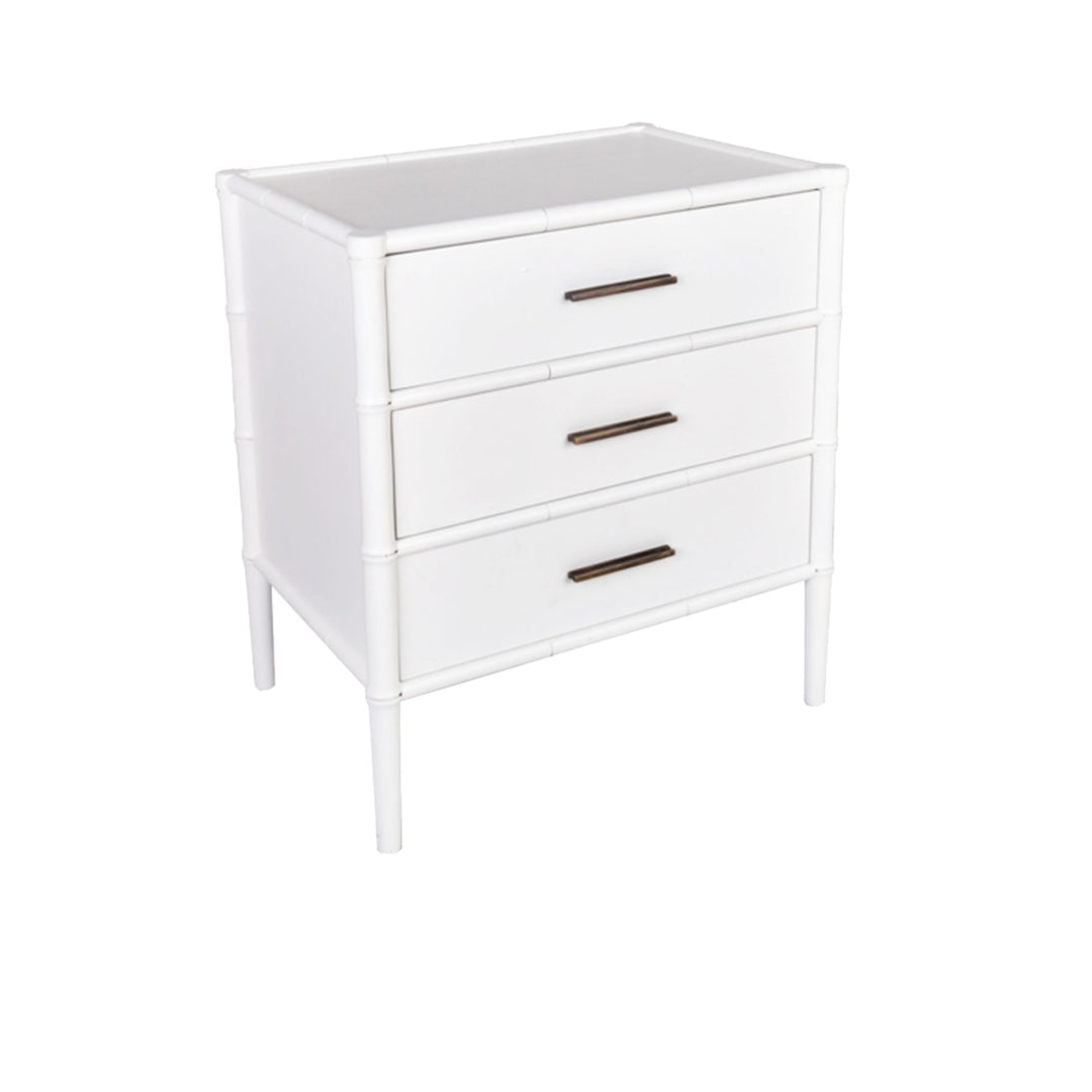 Bamboo Detail 3 Drawer Bedside Table White - Destination Interiors