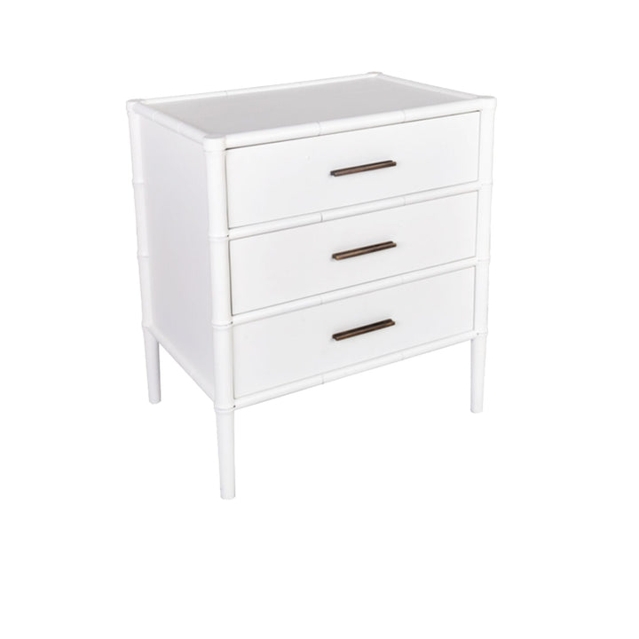 Bamboo Detail 3 Drawer Bedside Table White - Destination Interiors