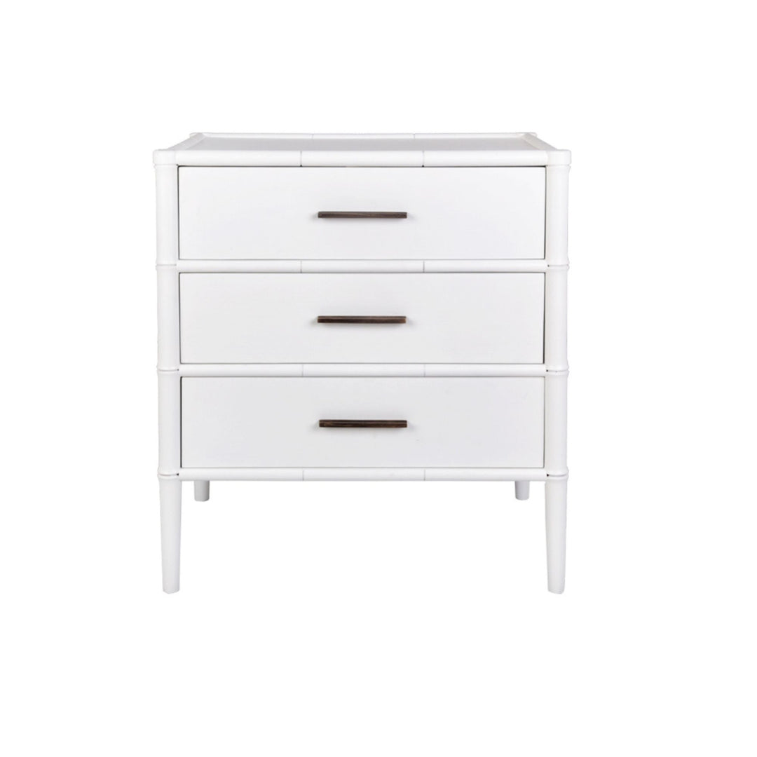Bamboo Detail 3 Drawer Bedside Table White - Destination Interiors