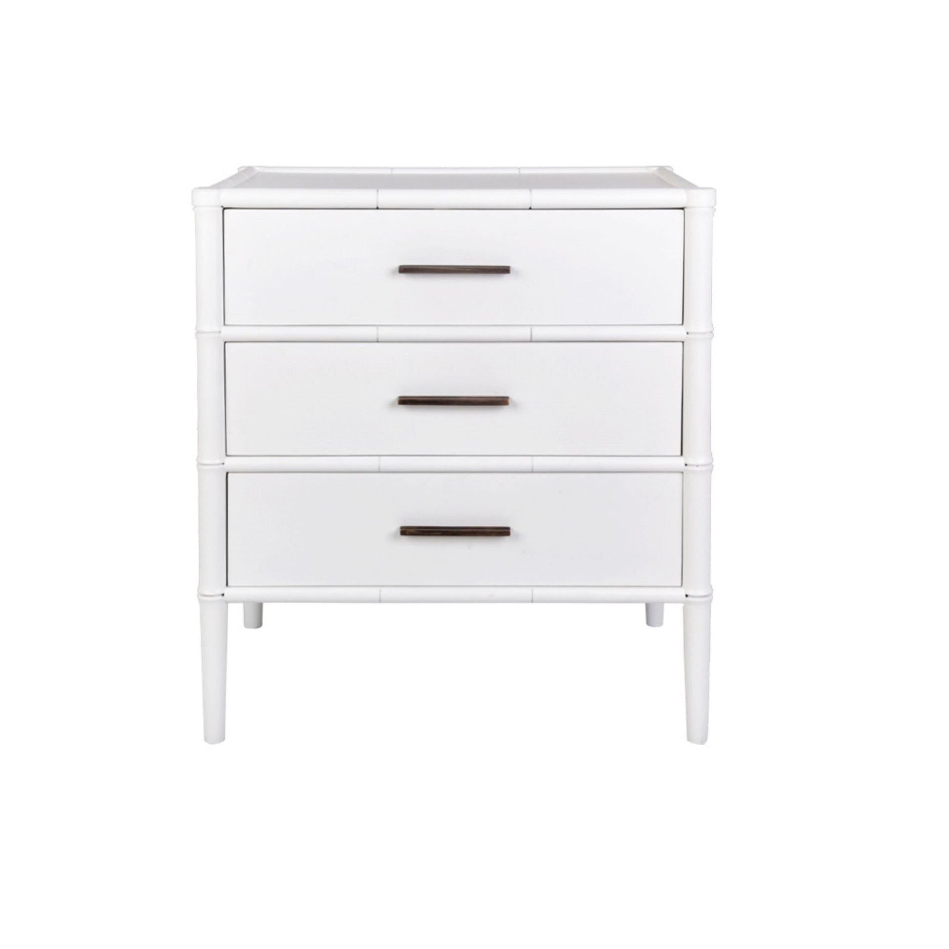 Bamboo Detail 3 Drawer Bedside Table White