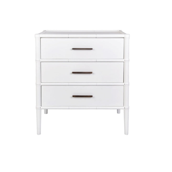 Bamboo Detail 3 Drawer Bedside Table White - Destination Interiors