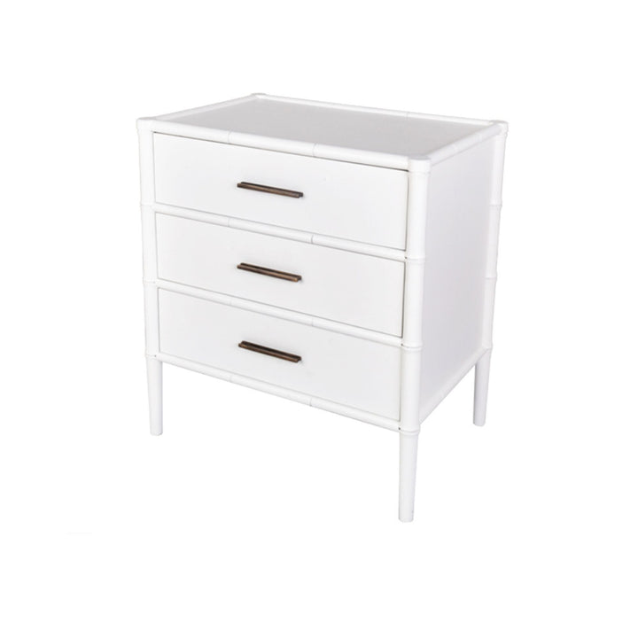 Bamboo Detail 3 Drawer Bedside Table White - Destination Interiors