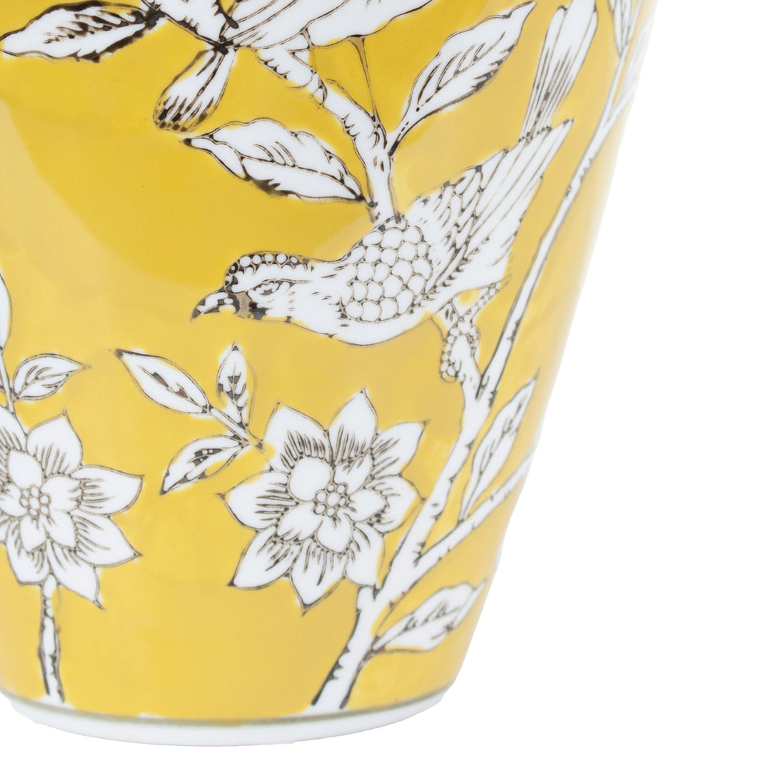 BIRD & BLOSSOM BELLIED VASE YELLOW LGE - Destination Interiors