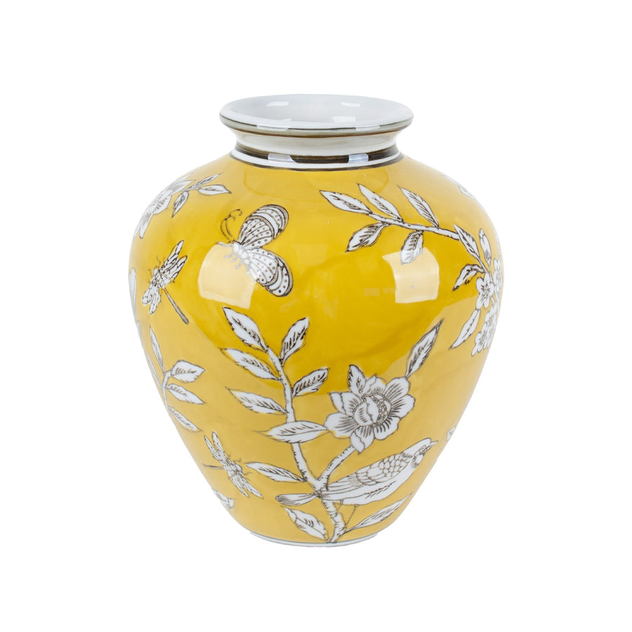 BIRD & BLOSSOM BELLIED VASE YELLOW SML - Destination Interiors