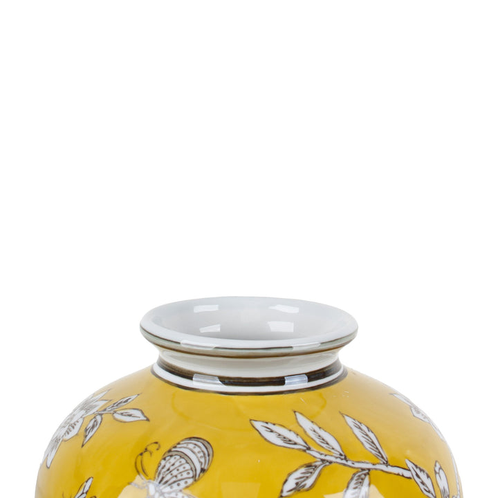 BIRD & BLOSSOM BELLIED VASE YELLOW SML - Destination Interiors