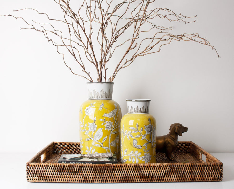 BIRD & BLOSSOM TALL VASE YELLOW LGE - Destination Interiors