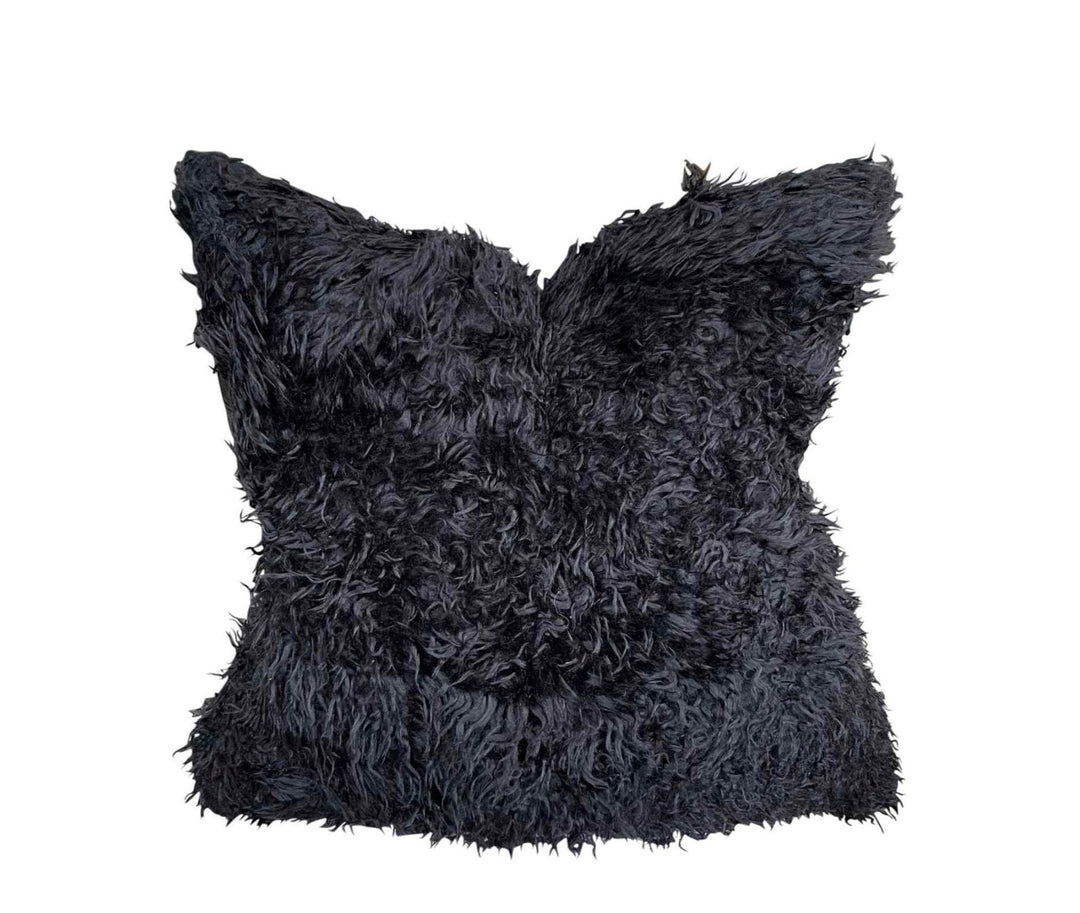 Black Fluffy Wool Cushion Cover - Destination Interiors