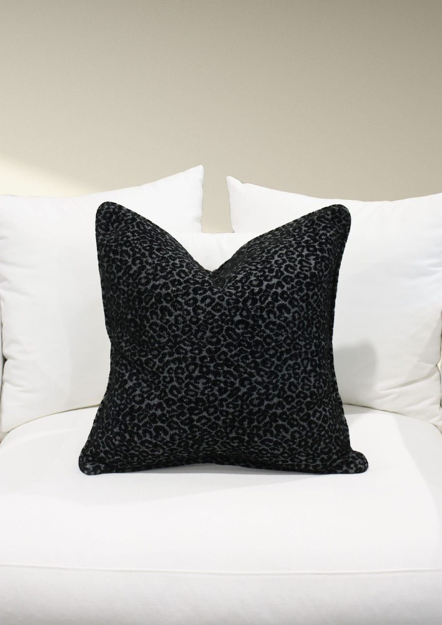 Black Leopard Design Cushion Cover with Self Piping - Destination Interiors