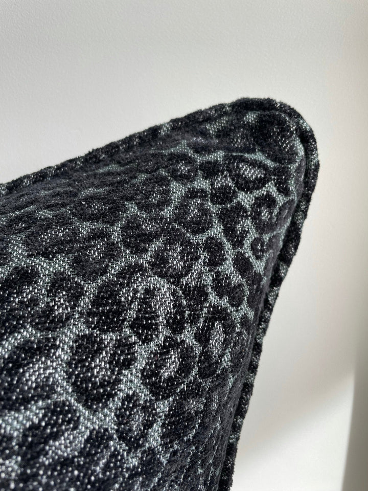 Black Leopard Design Cushion Cover with Self Piping - Destination Interiors