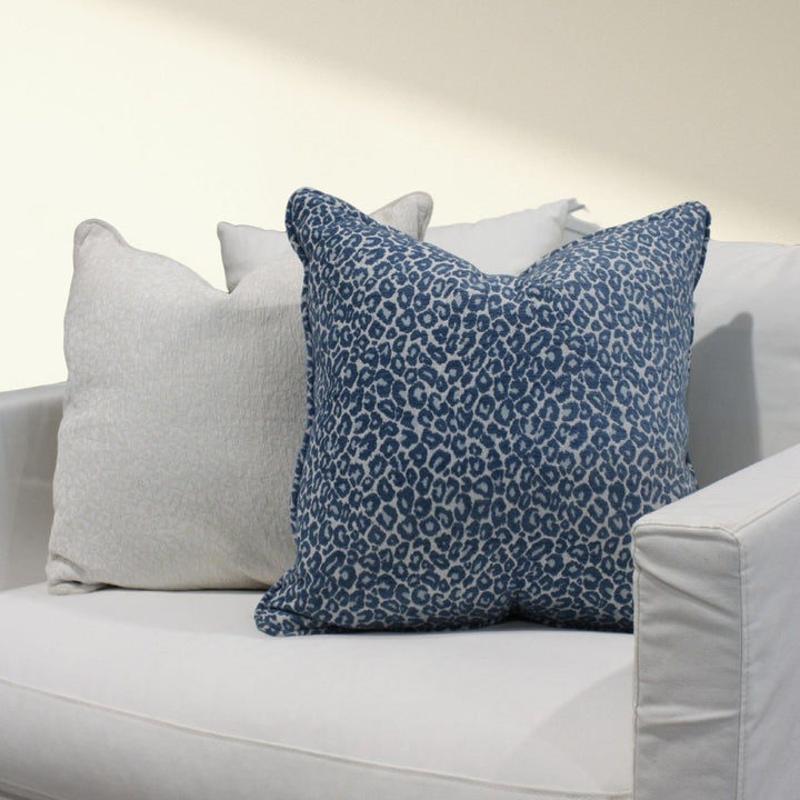 Blue & White Leopard design cushion cover with self piping - Destination Interiors