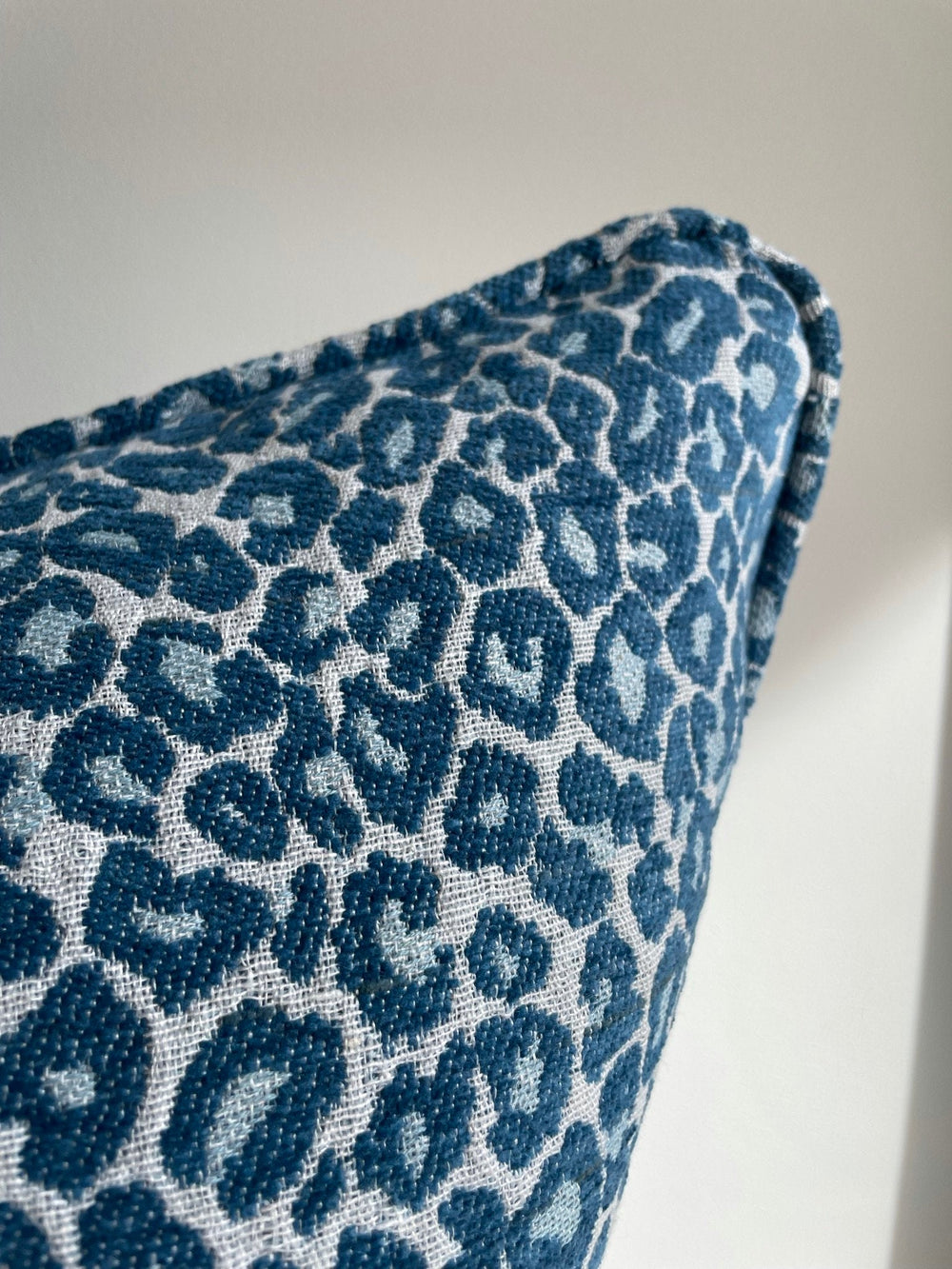 Blue & White Leopard design cushion cover with self piping - Destination Interiors