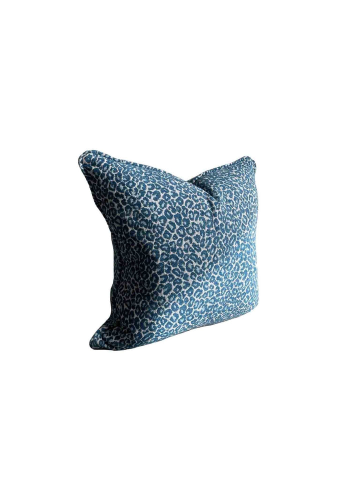 Blue & White Leopard design cushion cover with self piping - Destination Interiors