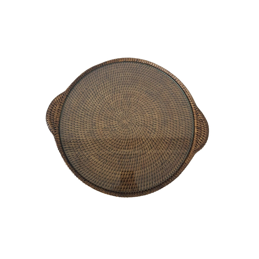 Brown Round Cheese Tray Large With Glass - Destination Interiors
