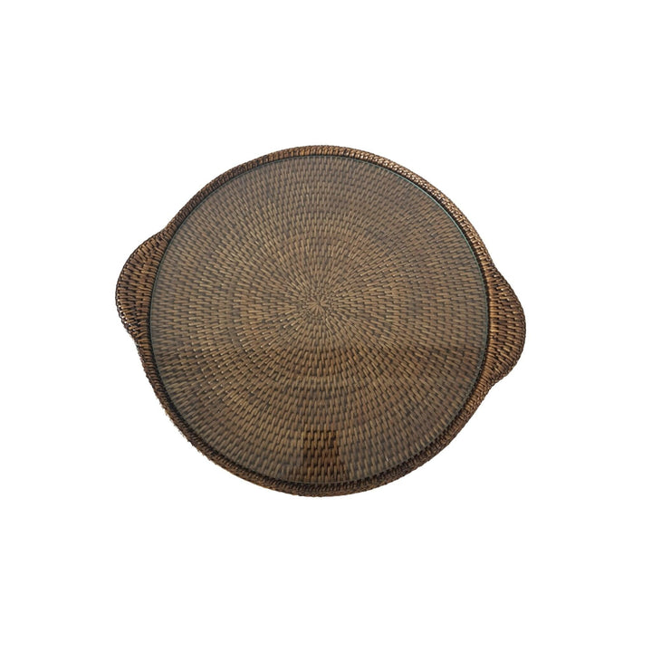 Brown Round Cheese Tray Large With Glass - Destination Interiors