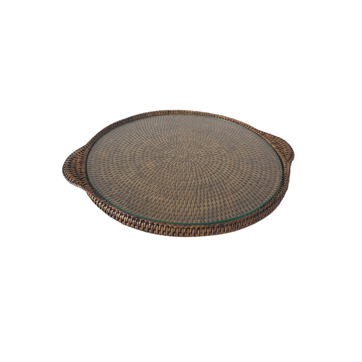 Brown Round Cheese Tray Large With Glass - Destination Interiors