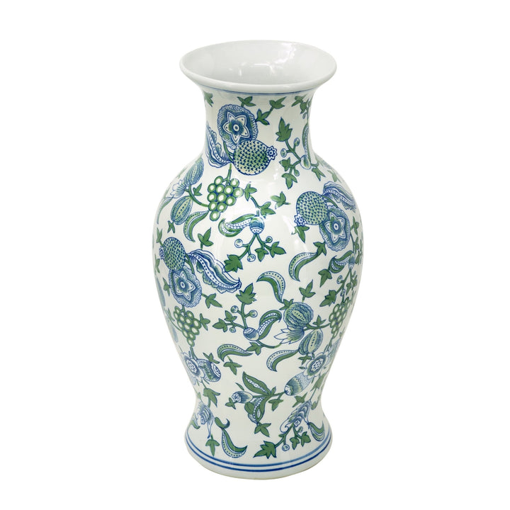 CHERRY BLOSSOM FLUTED VASE BLUE, WHITE & GREEN - Destination Interiors