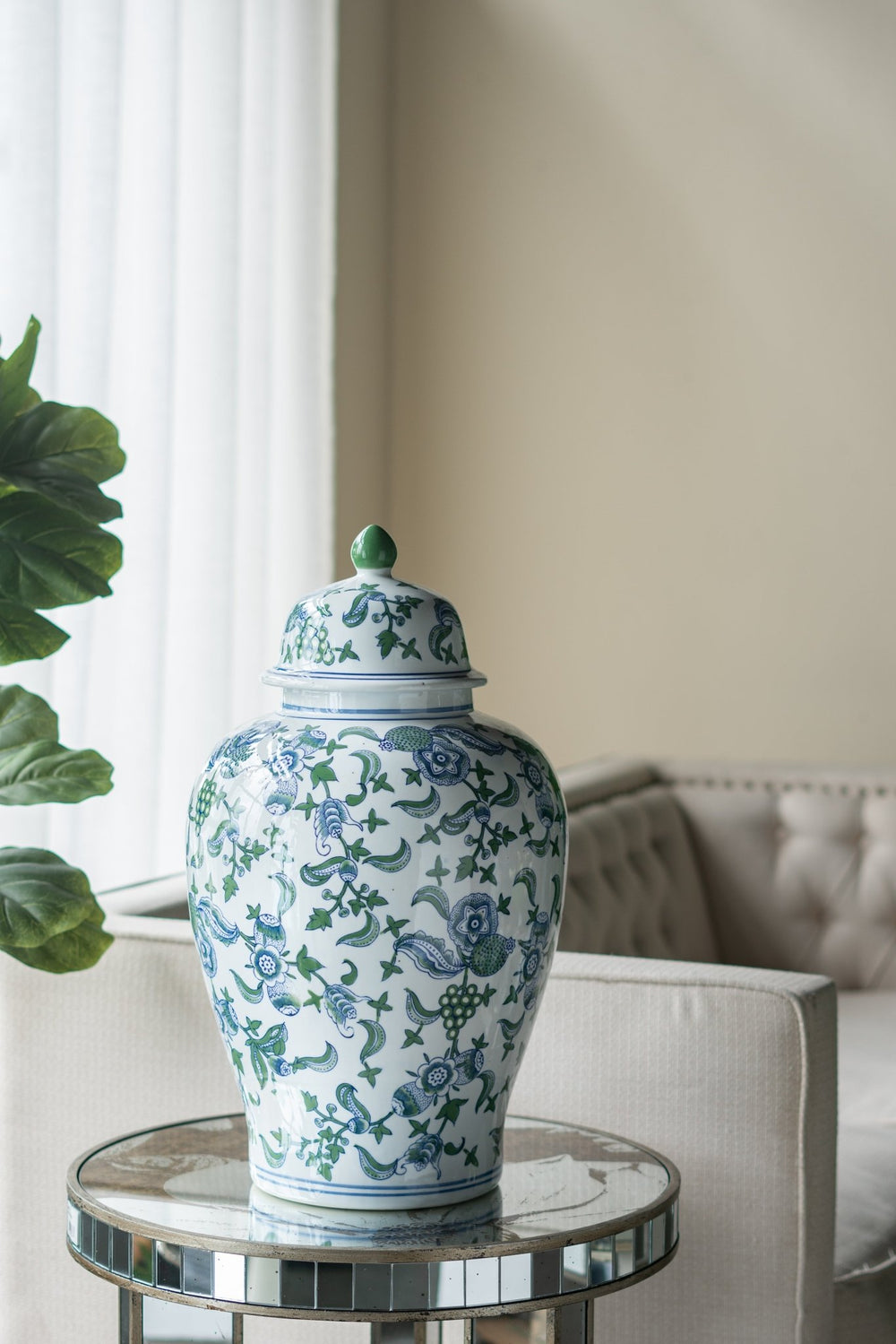 CHERRY BLOSSOM GINGER JAR BLUE, WHITE & GREEN - Destination Interiors