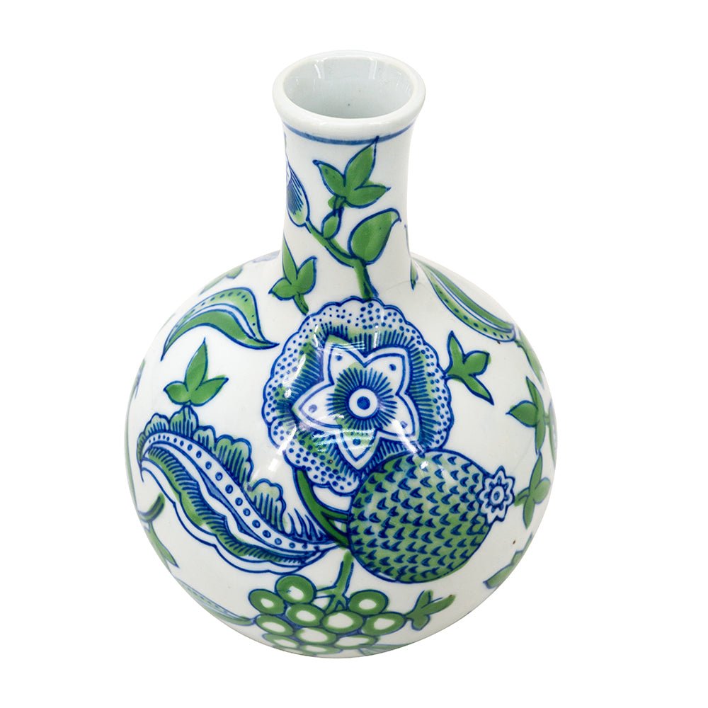 CHERRY BLOSSOM LIDDED JAR & VASE BLUE. WHITE & GREEN SET/3 - Destination Interiors