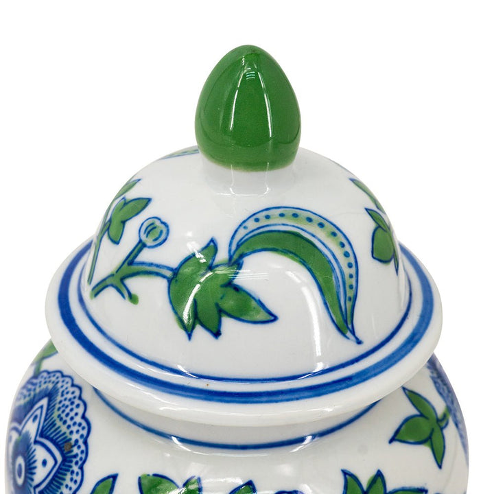 CHERRY BLOSSOM LIDDED JAR & VASE BLUE. WHITE & GREEN SET/3 - Destination Interiors