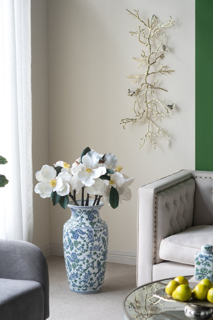 CHERRY BLOSSOM VASE LARGE BLUE, WHITE & GREEN - Destination Interiors